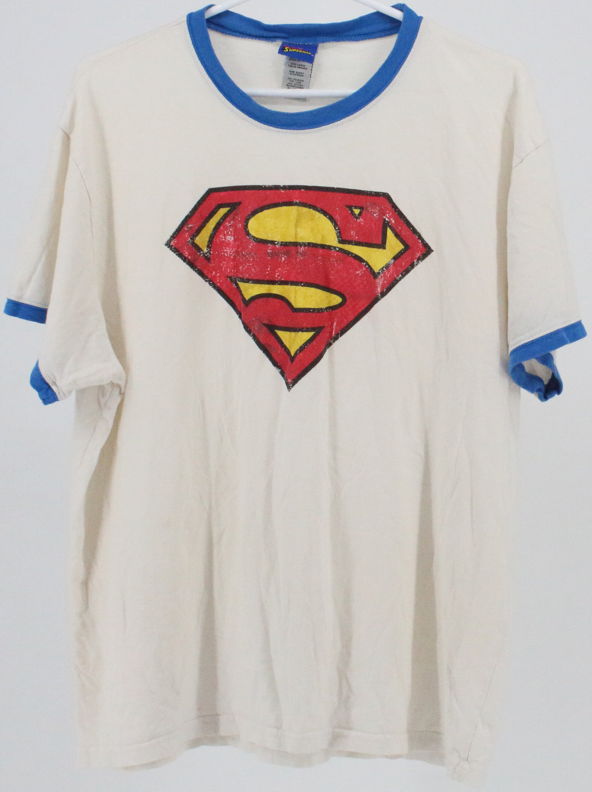 Superman Off White Front Logo Print T-Shirt