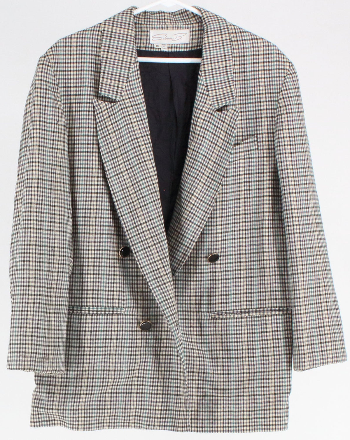 Sabrina B. Cream Black and Green Plaid Women's Blazer