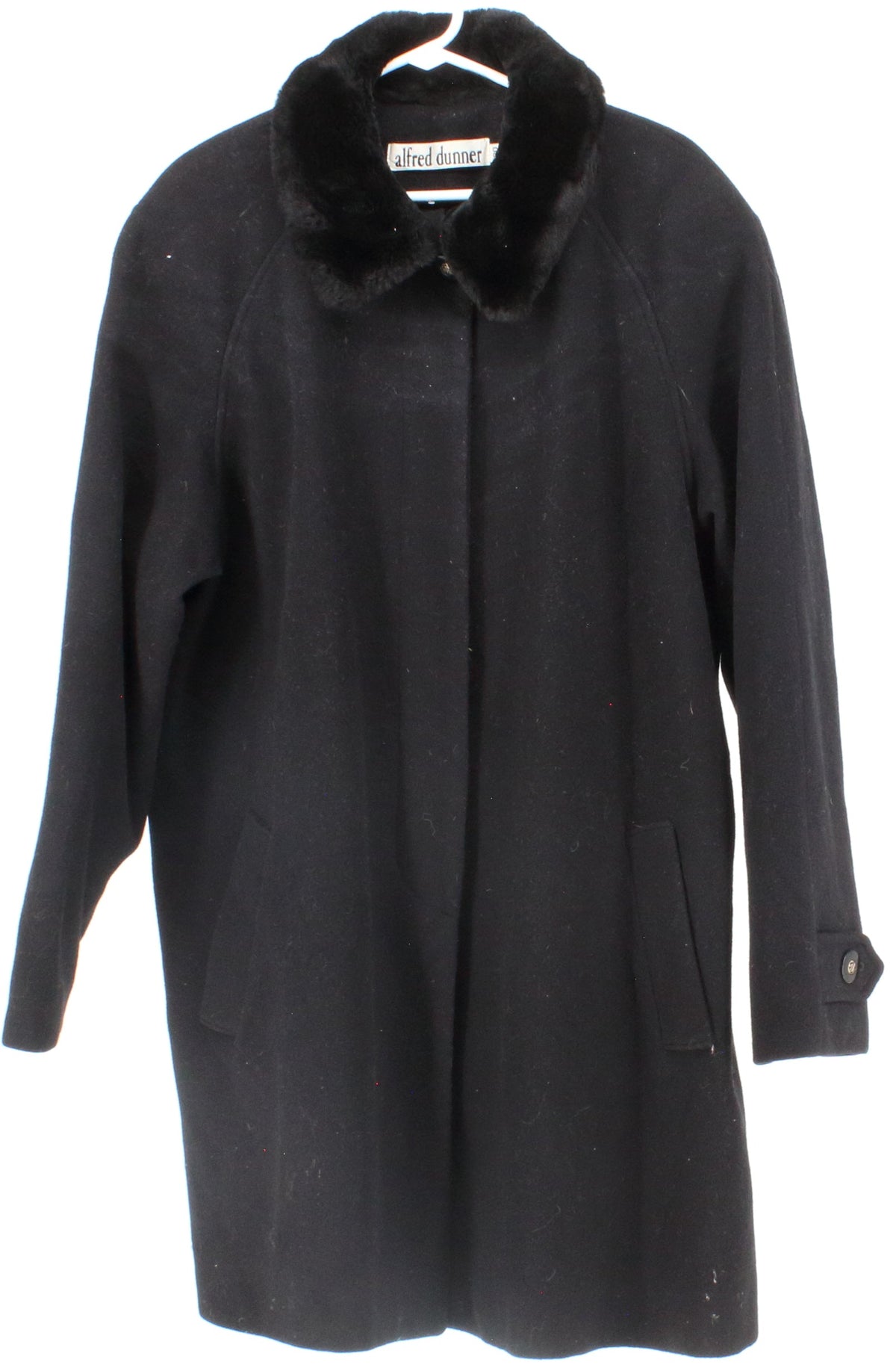 Alfred Dunner Black Women's Wool Coat With Fur Collar