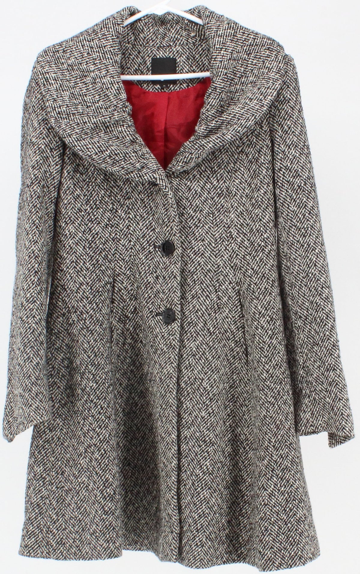 Black & White Women's Wool Coat With Red Lining