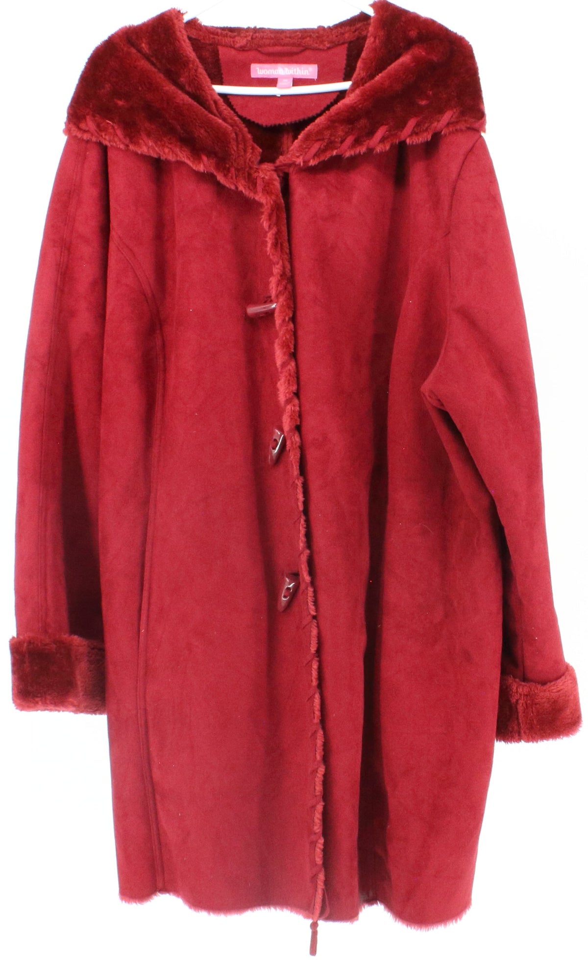 Woman Within Maroon Red Women's Faux Suede & Faux Fur Hooded Coat