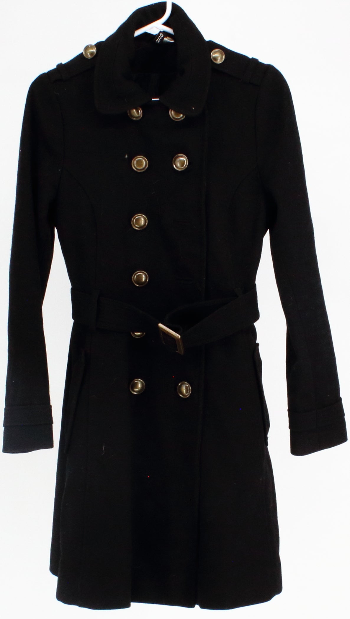 H&M Divided Black Women's Wool Coat With Belt and Gold Buttons