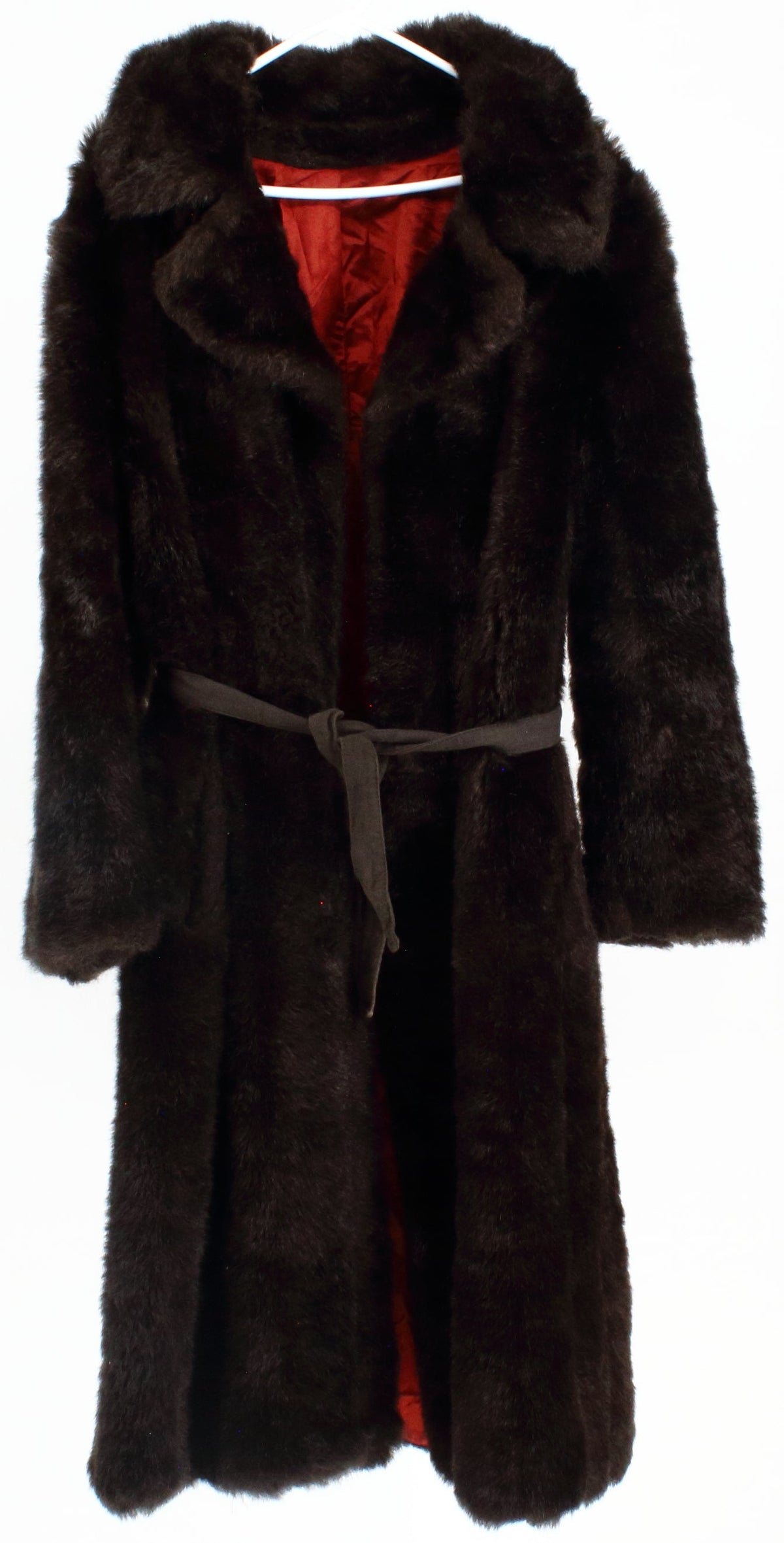 Dark Brown Women's Fur Coat With Belt