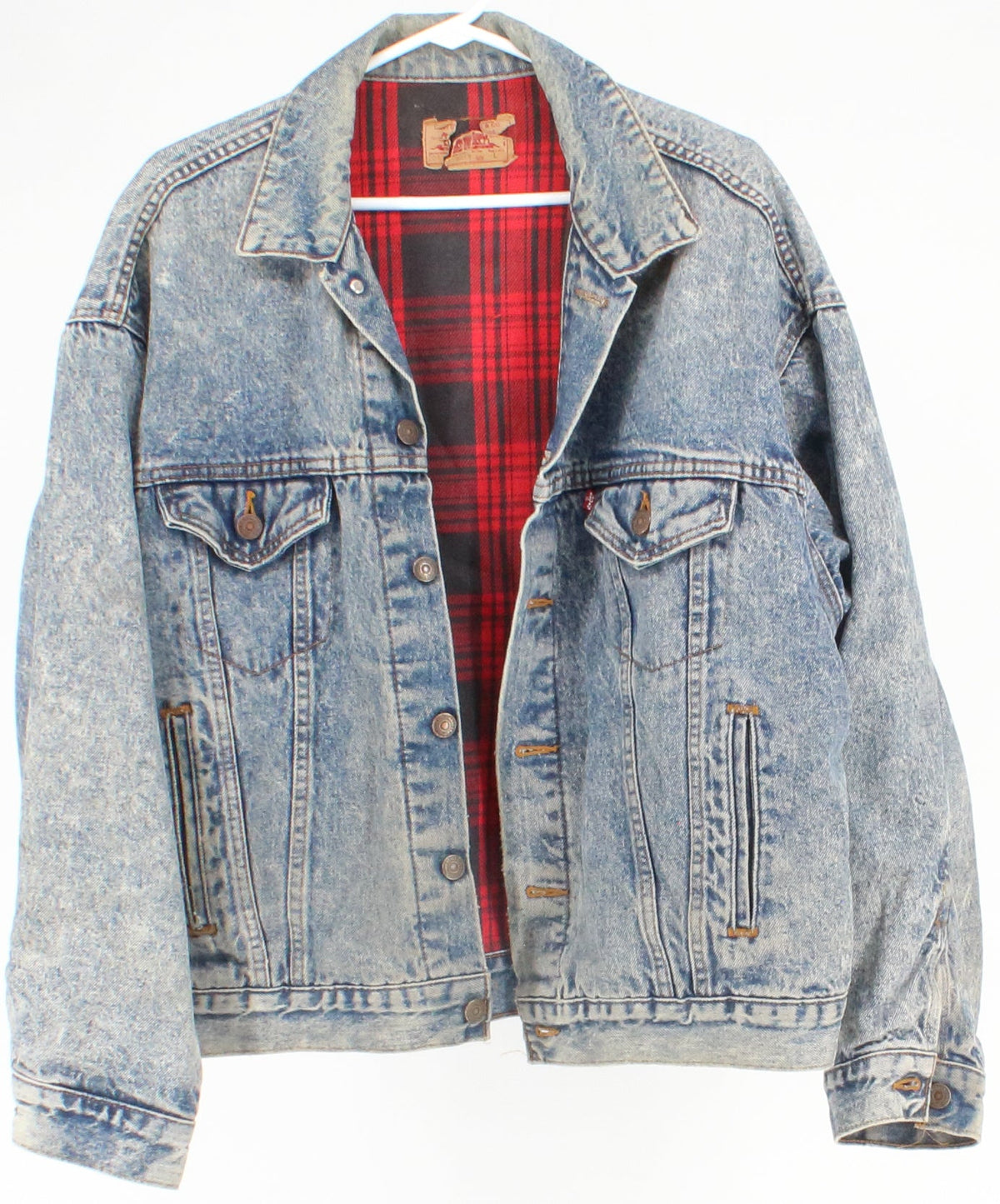 Levis Acid Wash Denim Jacket With Red Plaid Lining