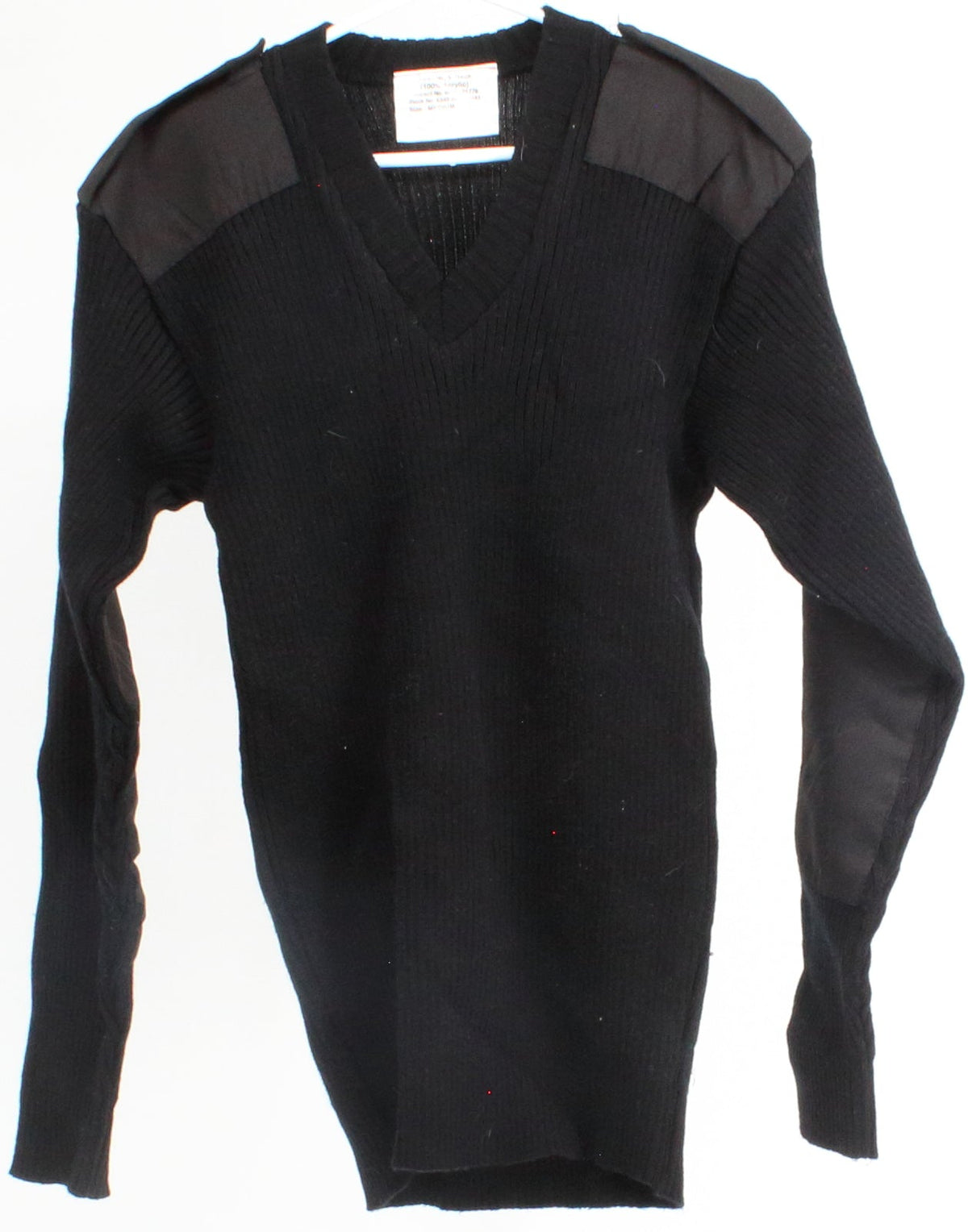 Black V-Neck Shoulder Patch Sweater