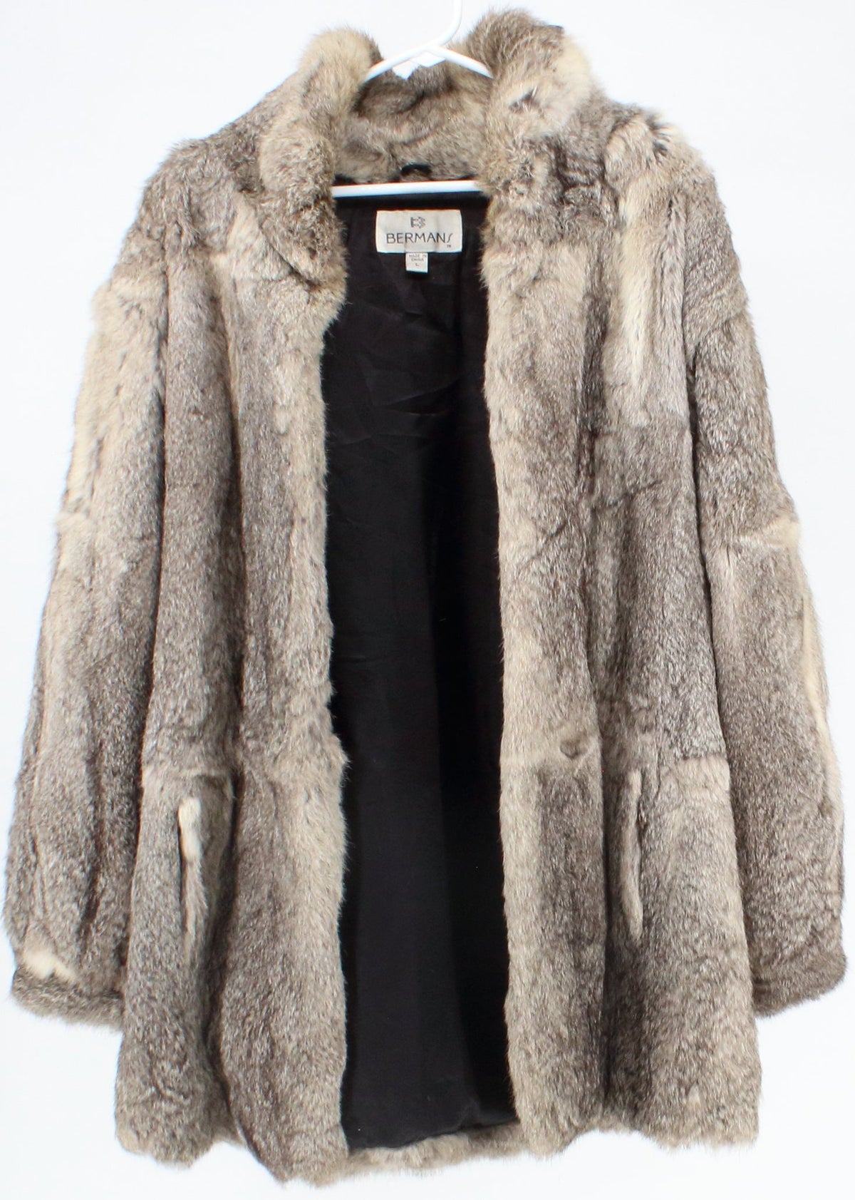 Bermans Beige & Gray Open Front Fur Coat