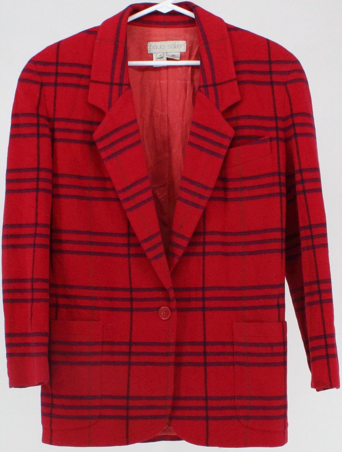 Paula Saker Red Plaid Women's Wool Blazer