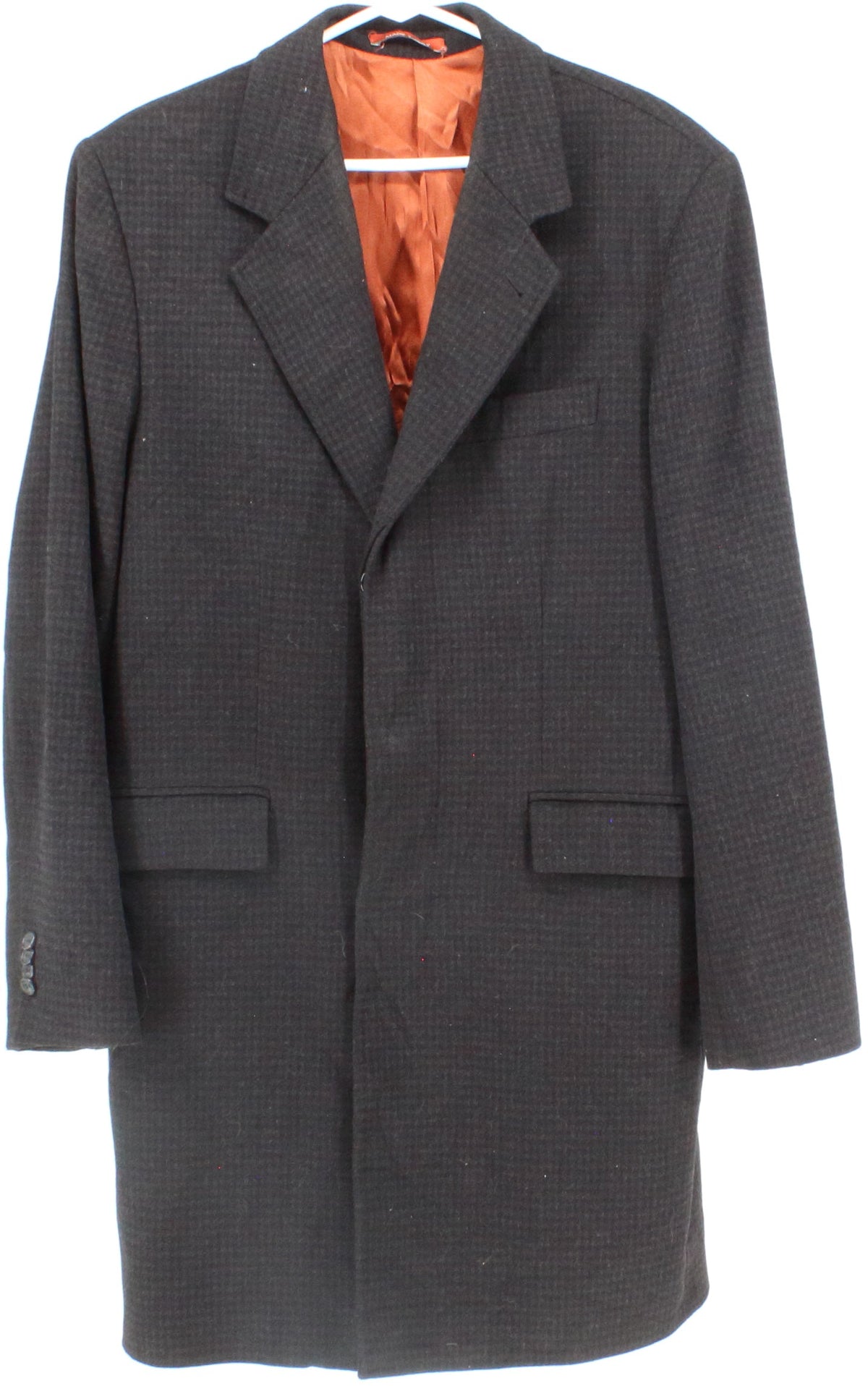 Mario Valente Charcoal Grey Plaid Men's Wool Coat
