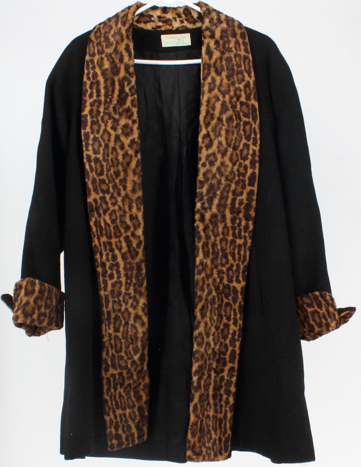 Fashion by Jill Black Wool Coat With Leopard Details