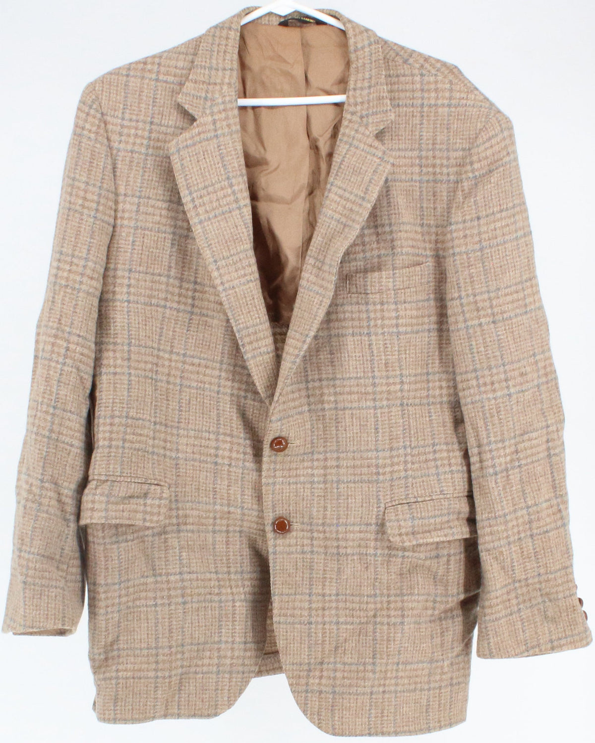 Casa Di Billera Beige and Blue Plaid Wool Blazer