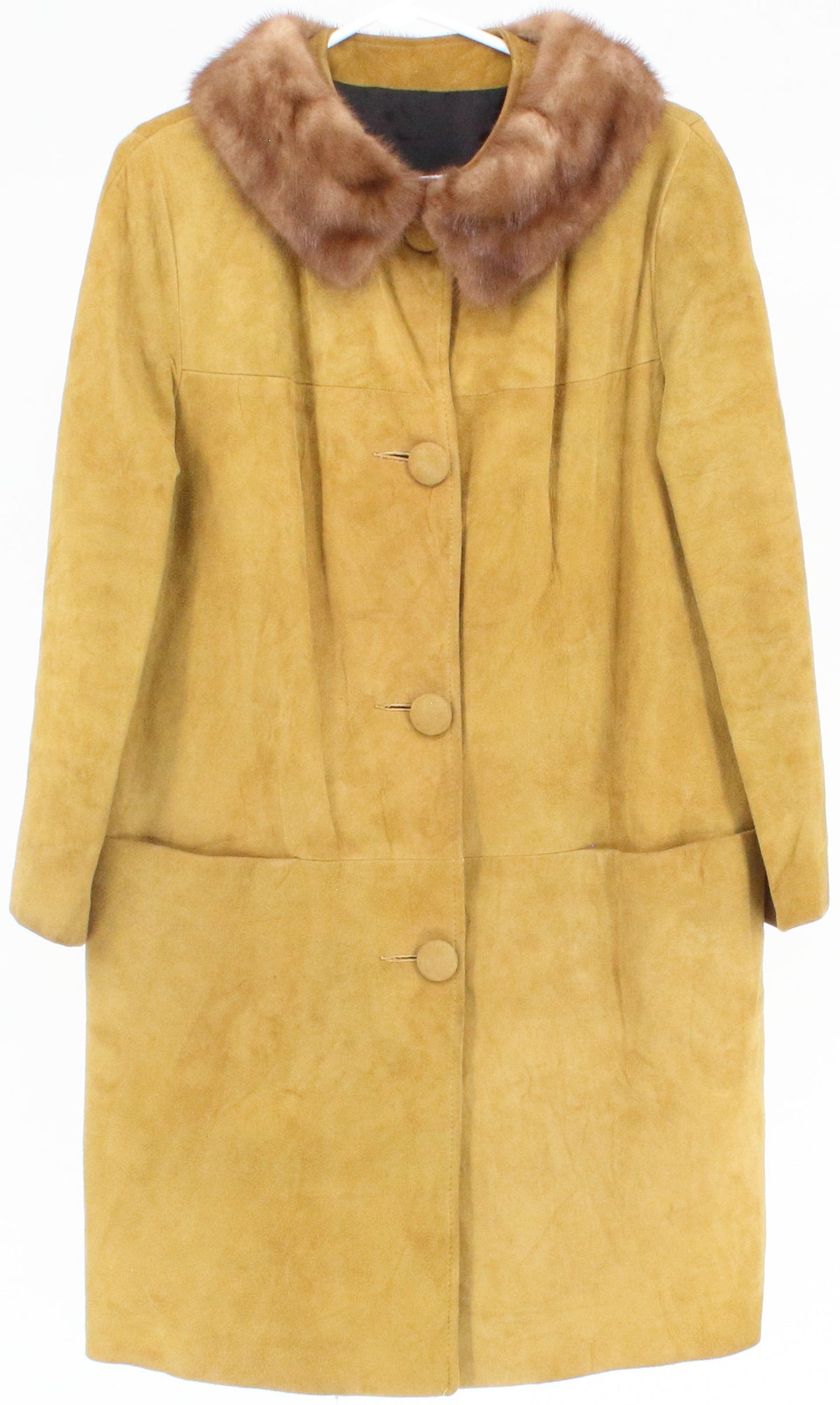 Mustard Leather Coat With Fur Collar