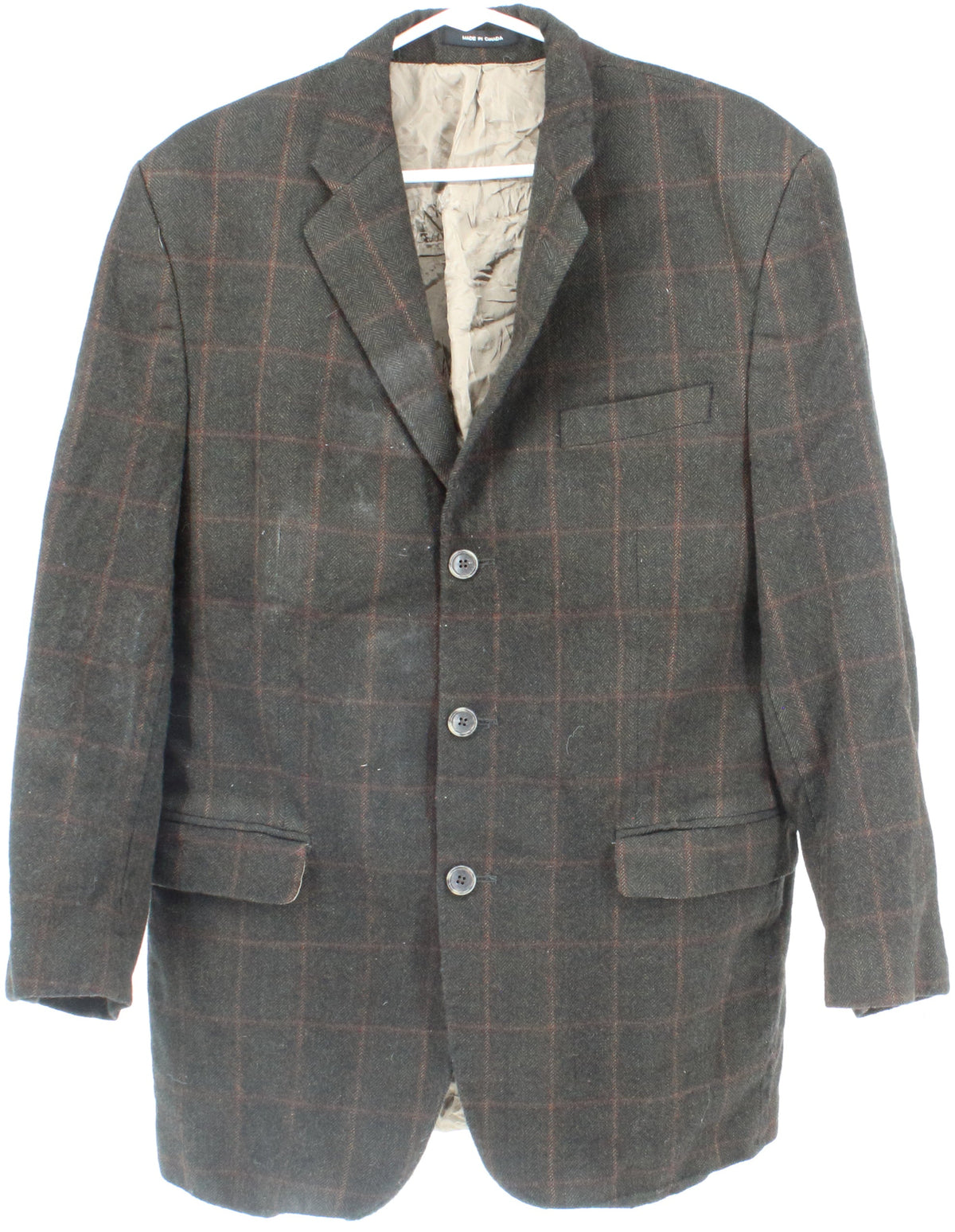 Peerless Man Green and Brown Plaid Wool Blazer