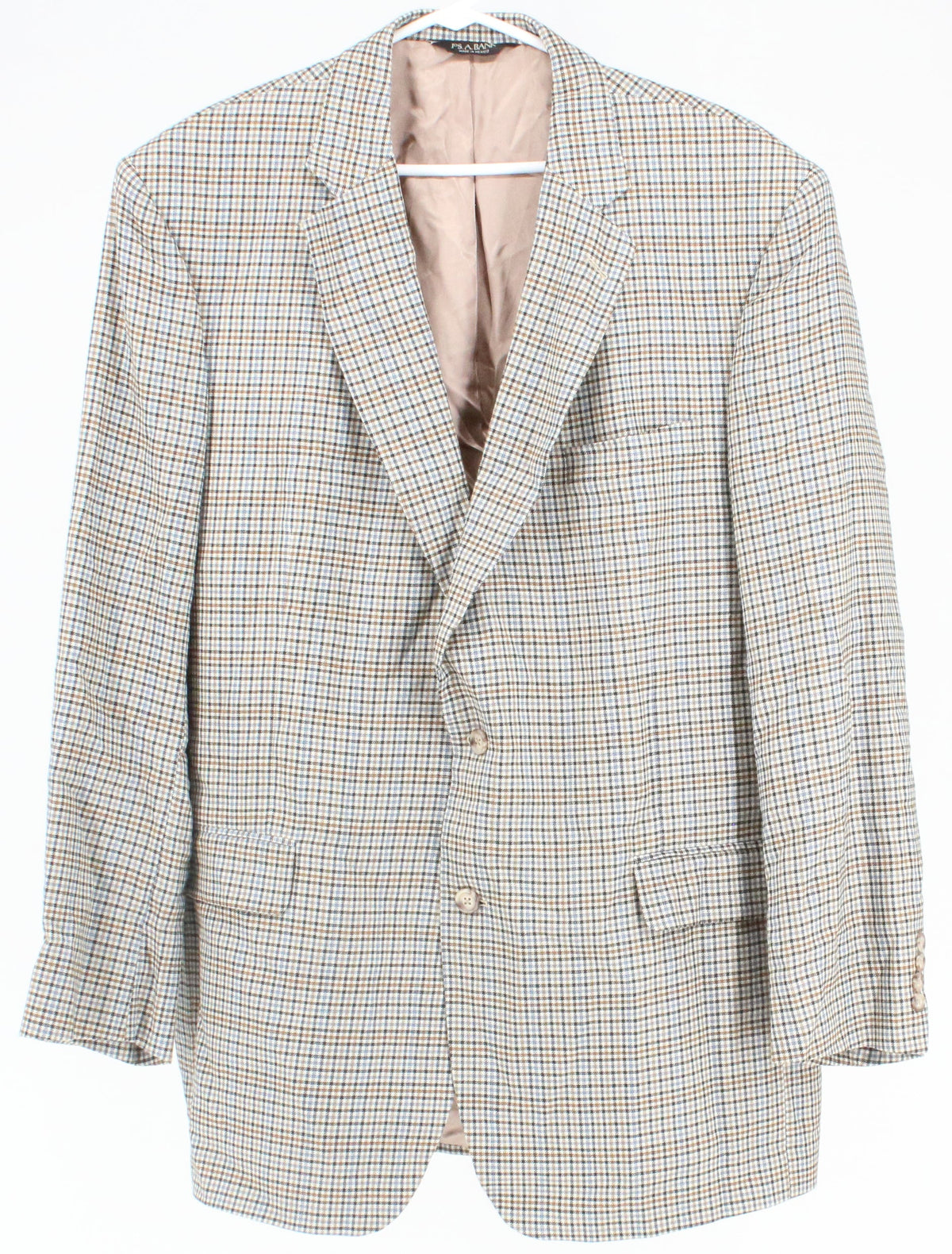 Jo.A.Bank Cream Blue Brown and Black Plaid Wool Blazer