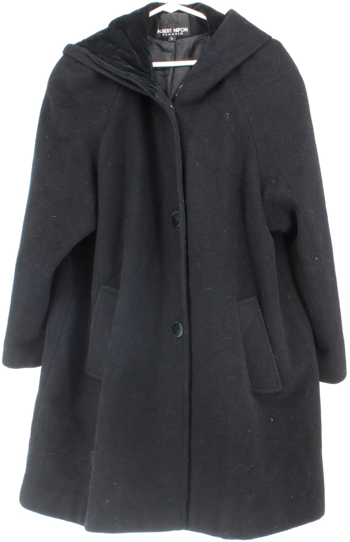 Albert Nipon Black Hooded Women's Wool Coat