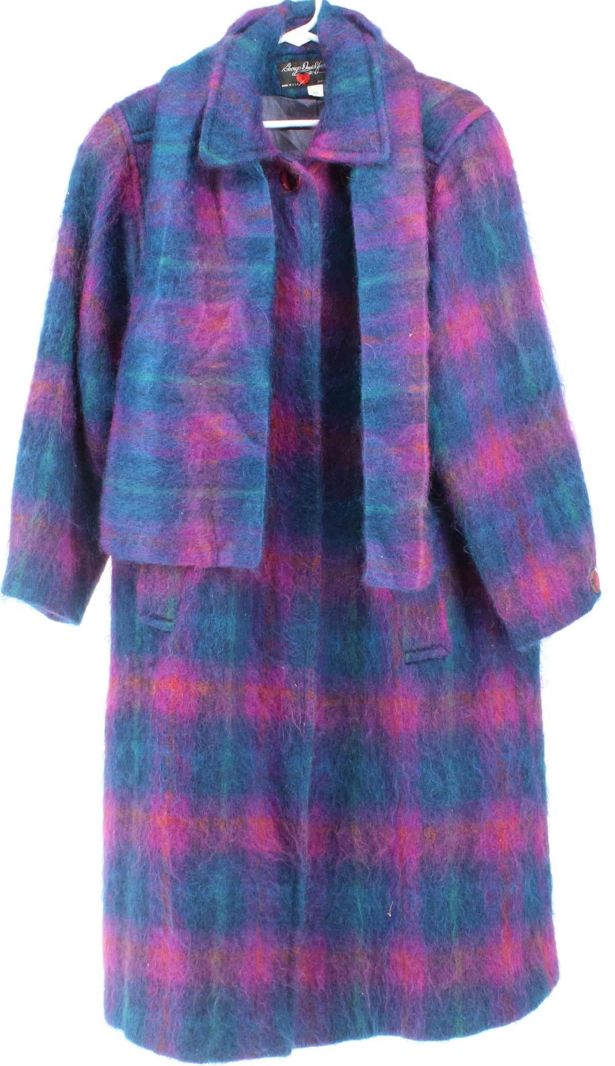 George David Fashion Blue and Purple Plaid Long Women's Coat