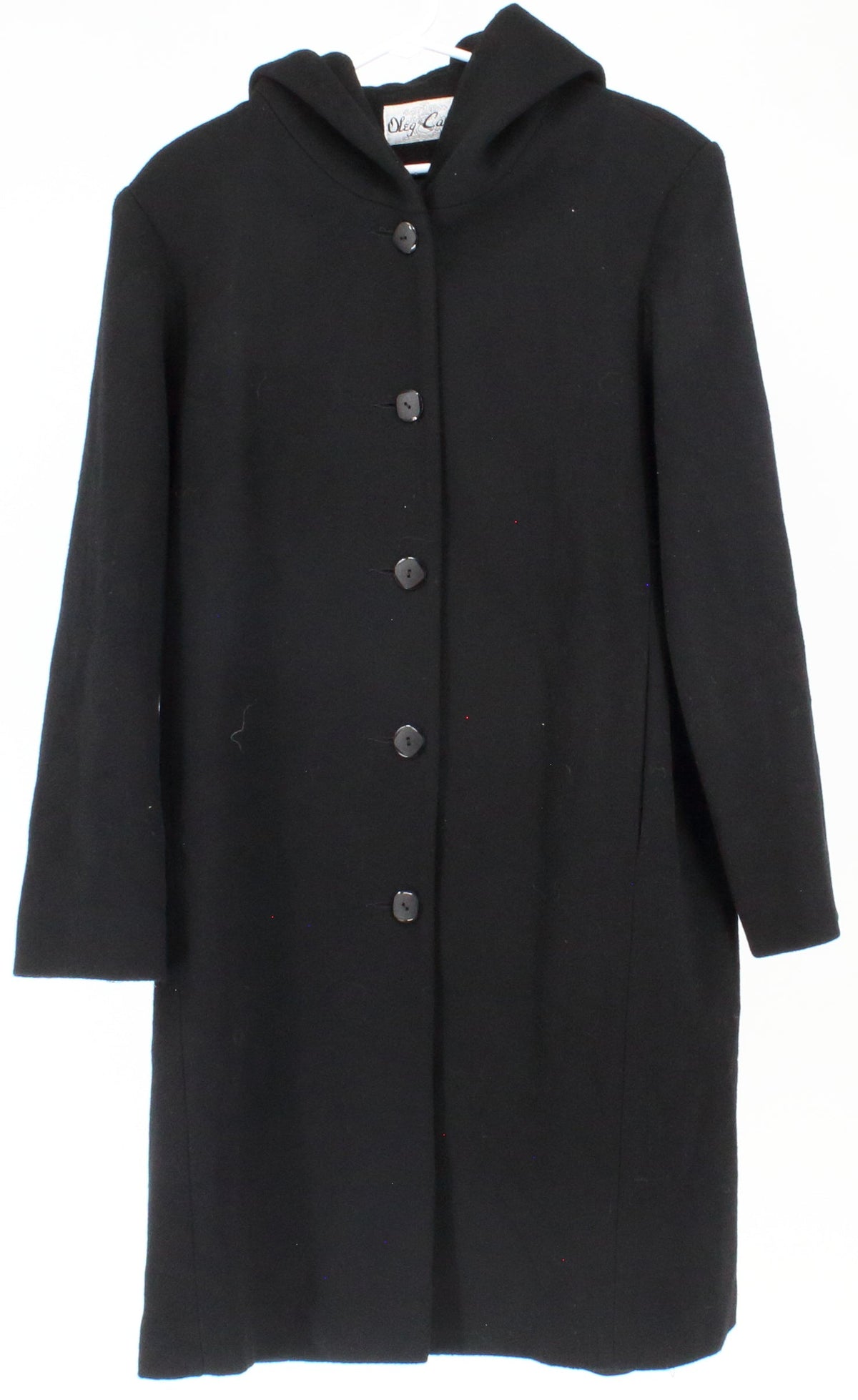 Oleg Carrini Women's Black Hooded Long Wool Coat