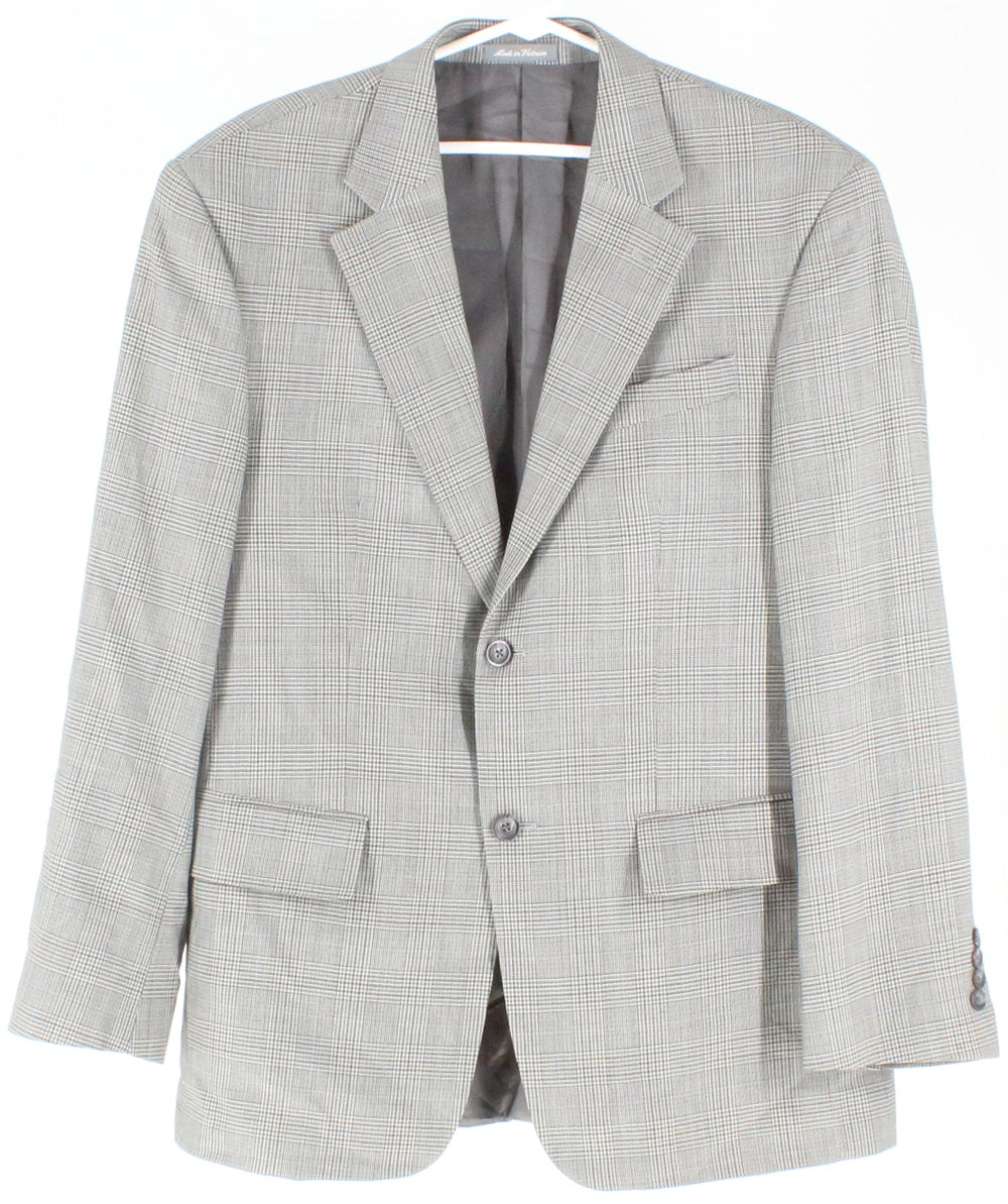 Oscar De La Renta Light Grey Plaid Men's Wool Blazer