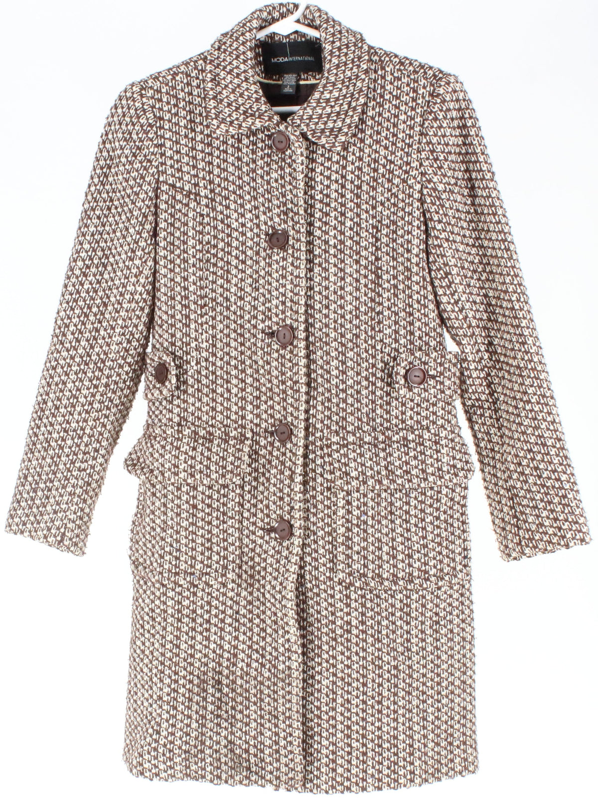 Moda Brown and Off White Printed Women's Coat