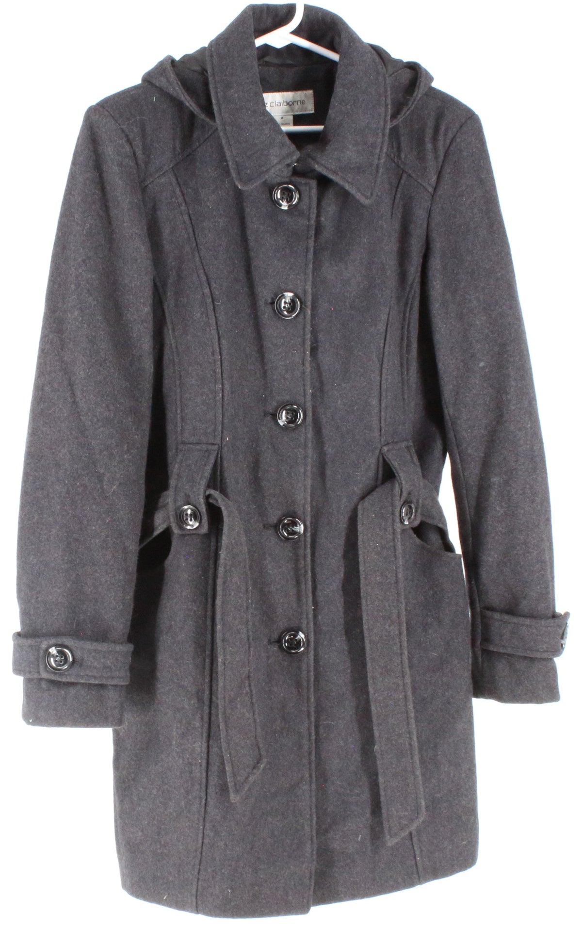 Liz Claiborne Hooded Dark Grey Women's Wool Coat