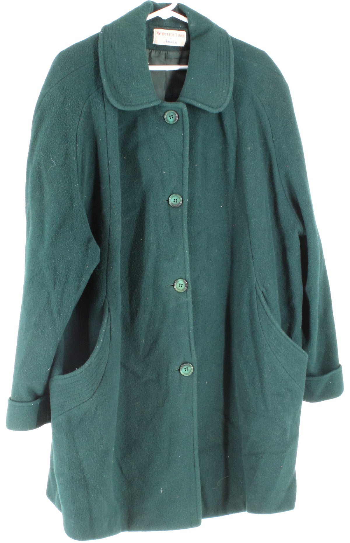 Winter Time Dark Green Women's Wool Coat