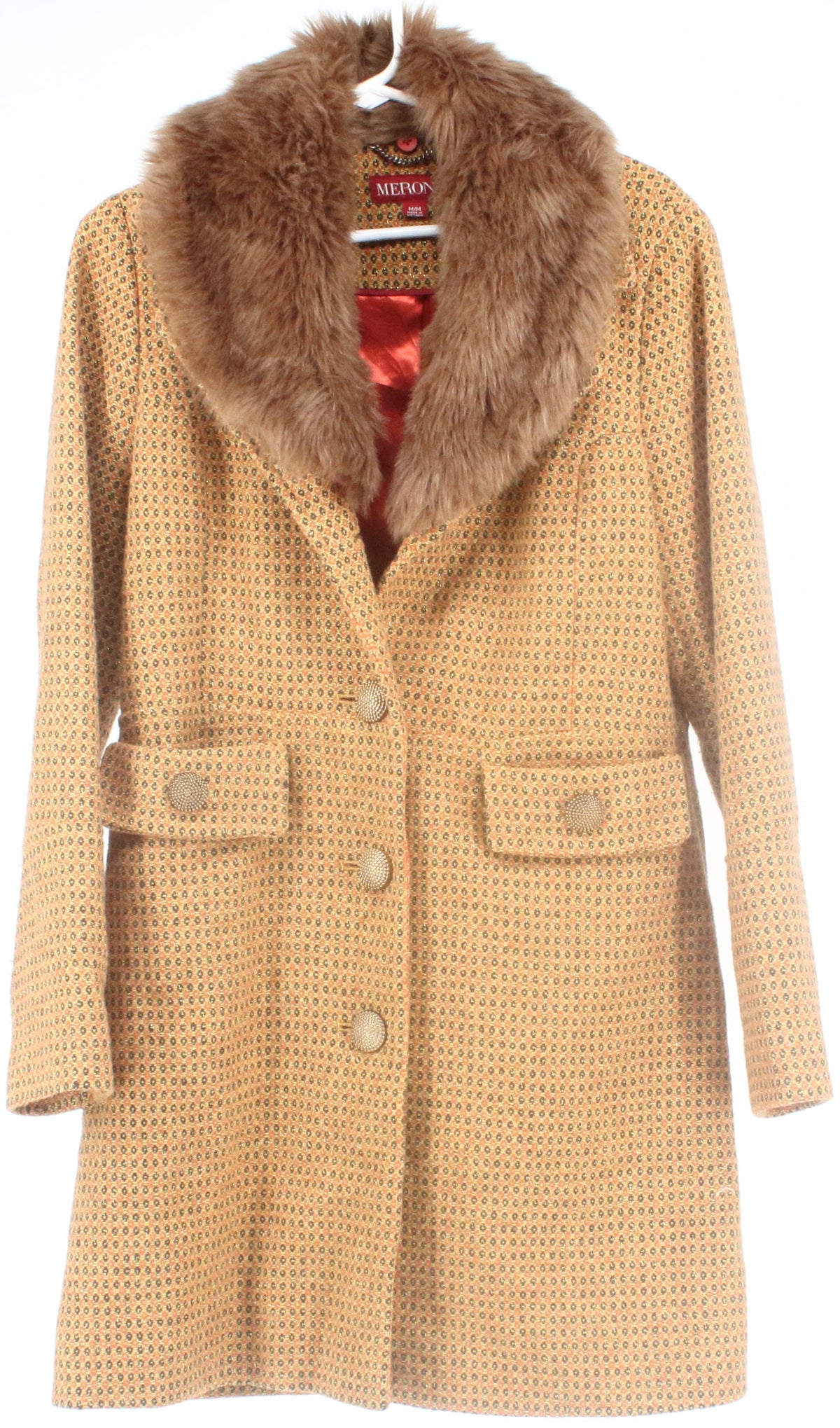 Merona Mustard Women's Coat With Faux Fur Collar