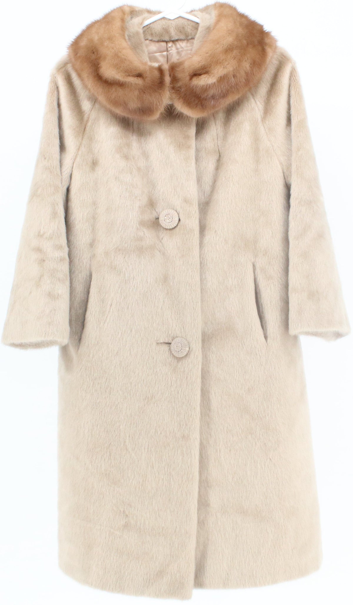 Brazotta Beige Stylish Buttoned Women's Fur Coat