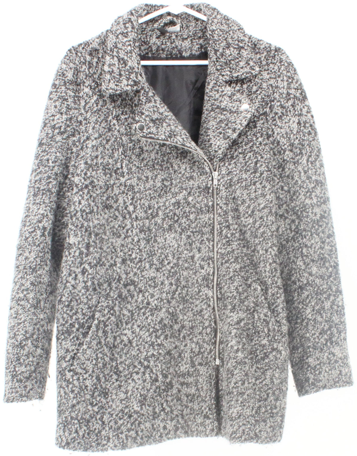H&M Black and Grey Plaid Zipped Women's Coat