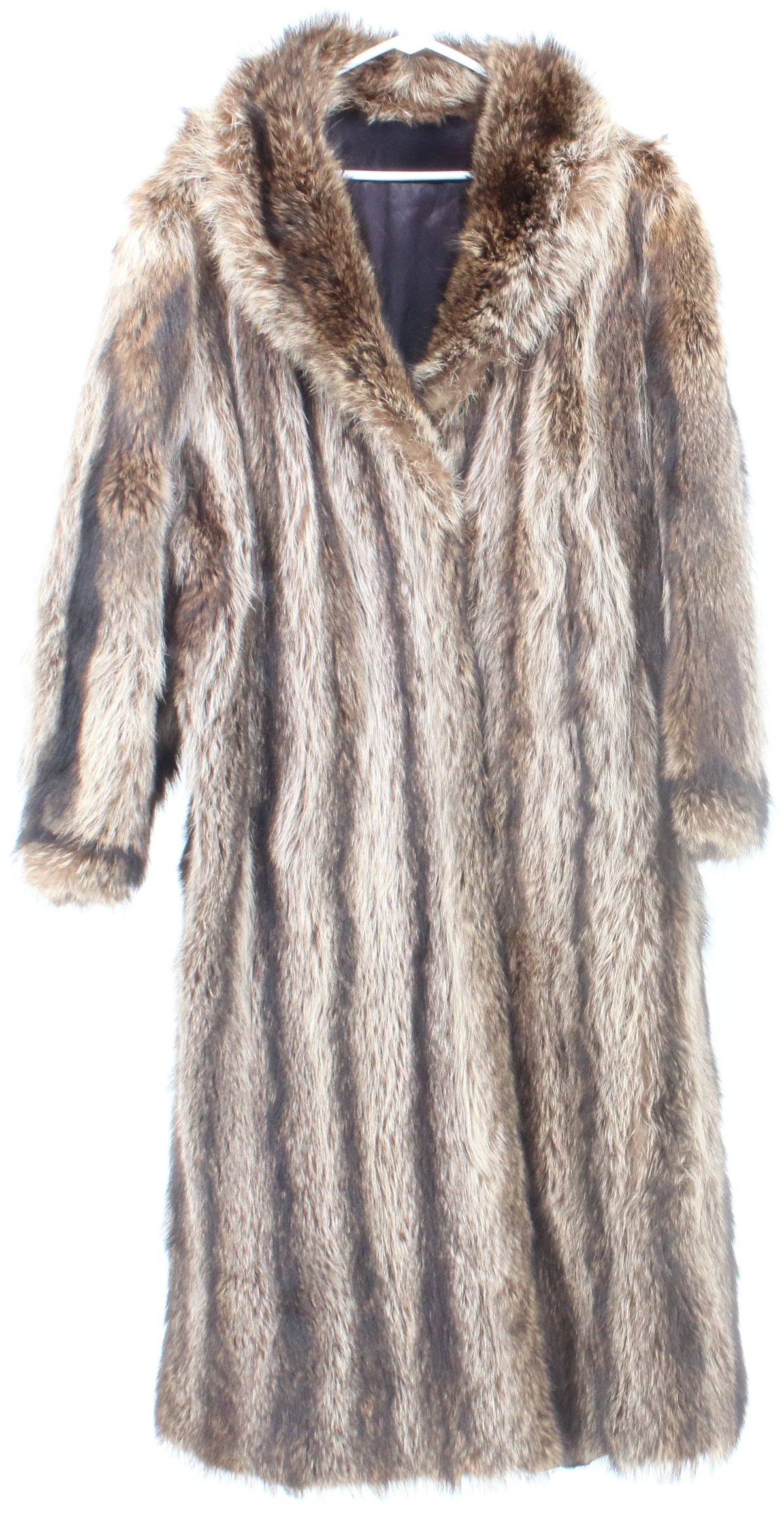 Brown Beige and Black Long Women's Fur Coat