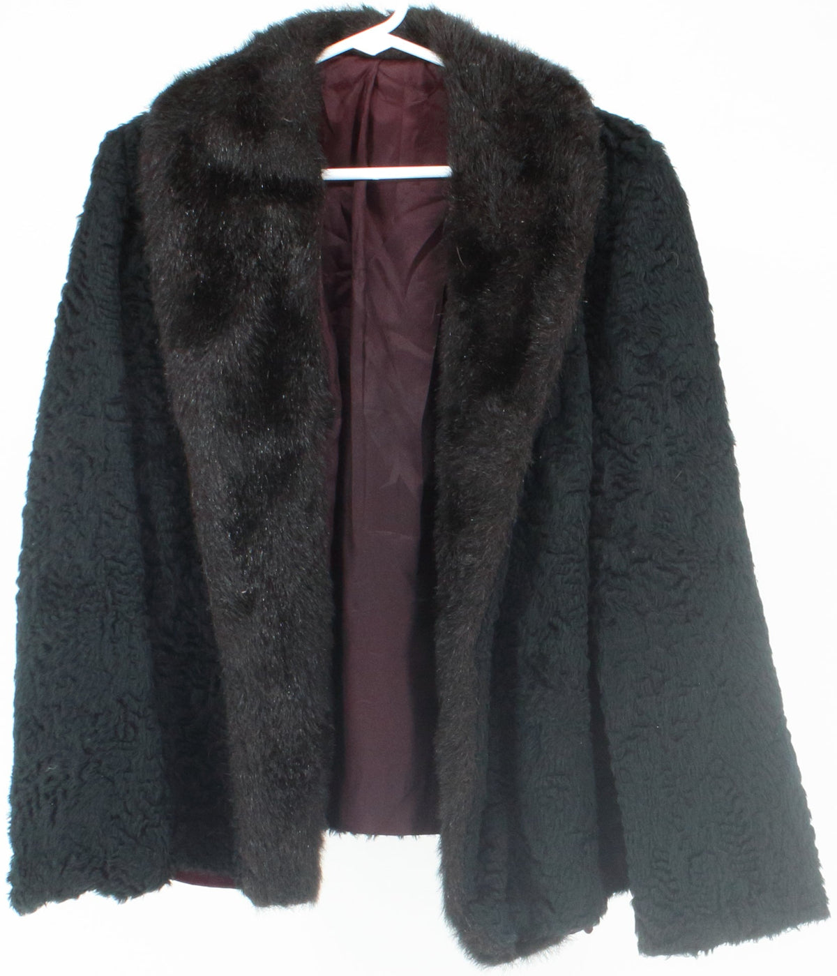 Black Textured Faux Fur Women's Coat