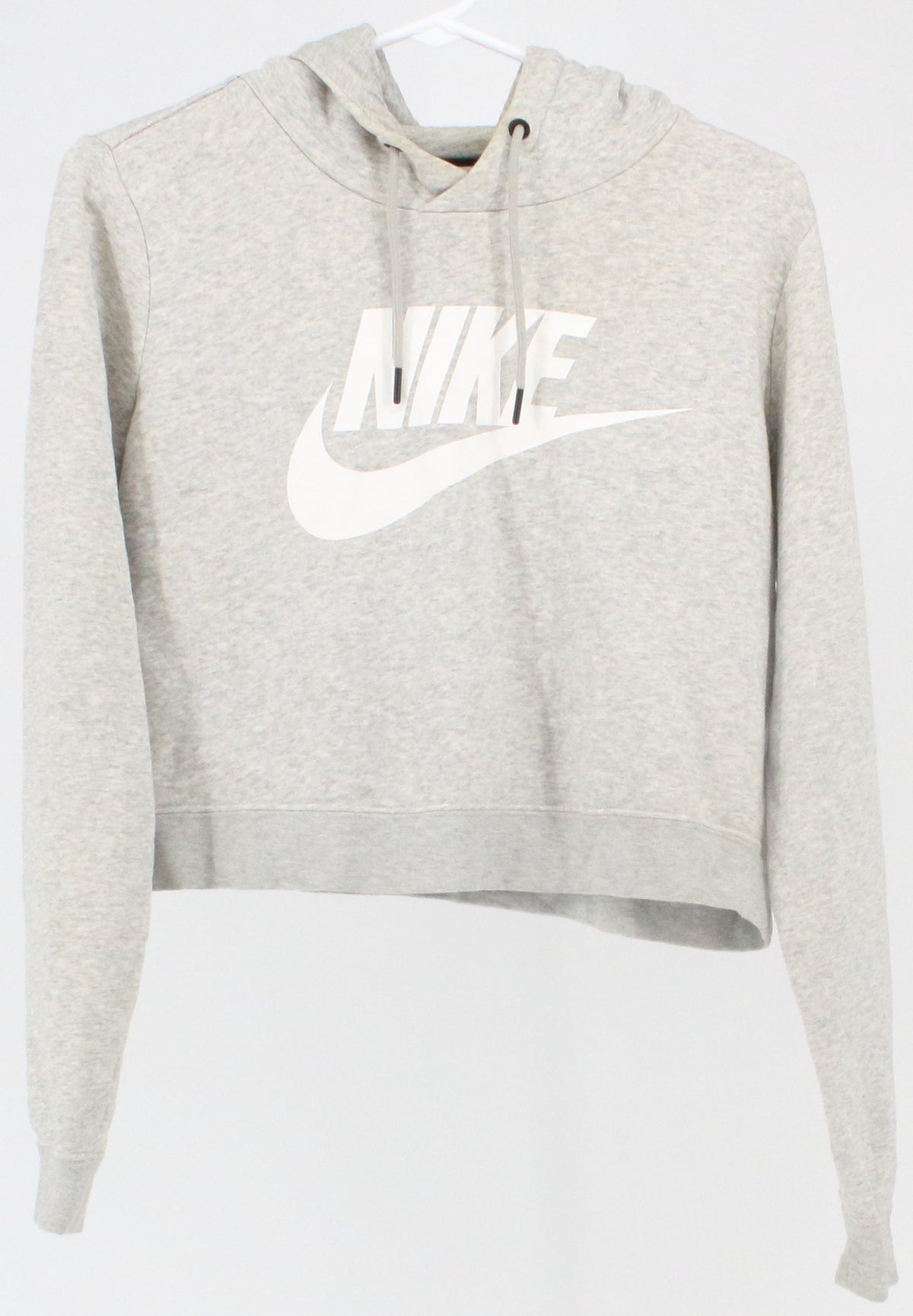 Nike Grey Cropped Hooded Sweatshirt With White Front Logo