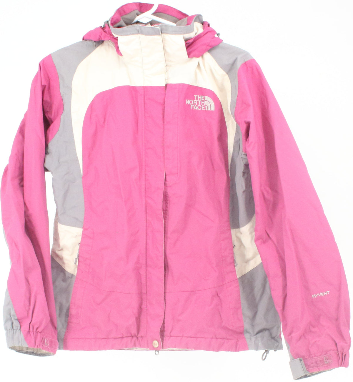 The North Face HyVent Pink Grey and Off White Hooded Women's Jacket