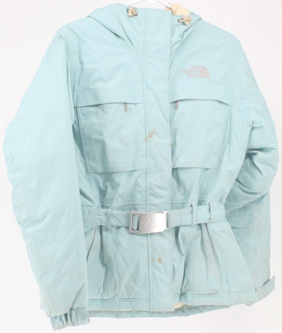 The North Face HyVent Aqua Blue Belted Women's Puffer Jacket