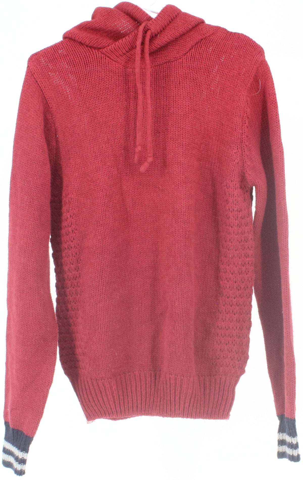 American Stitch Red Hooded Men's Sweater With Navy Blue Cuffs