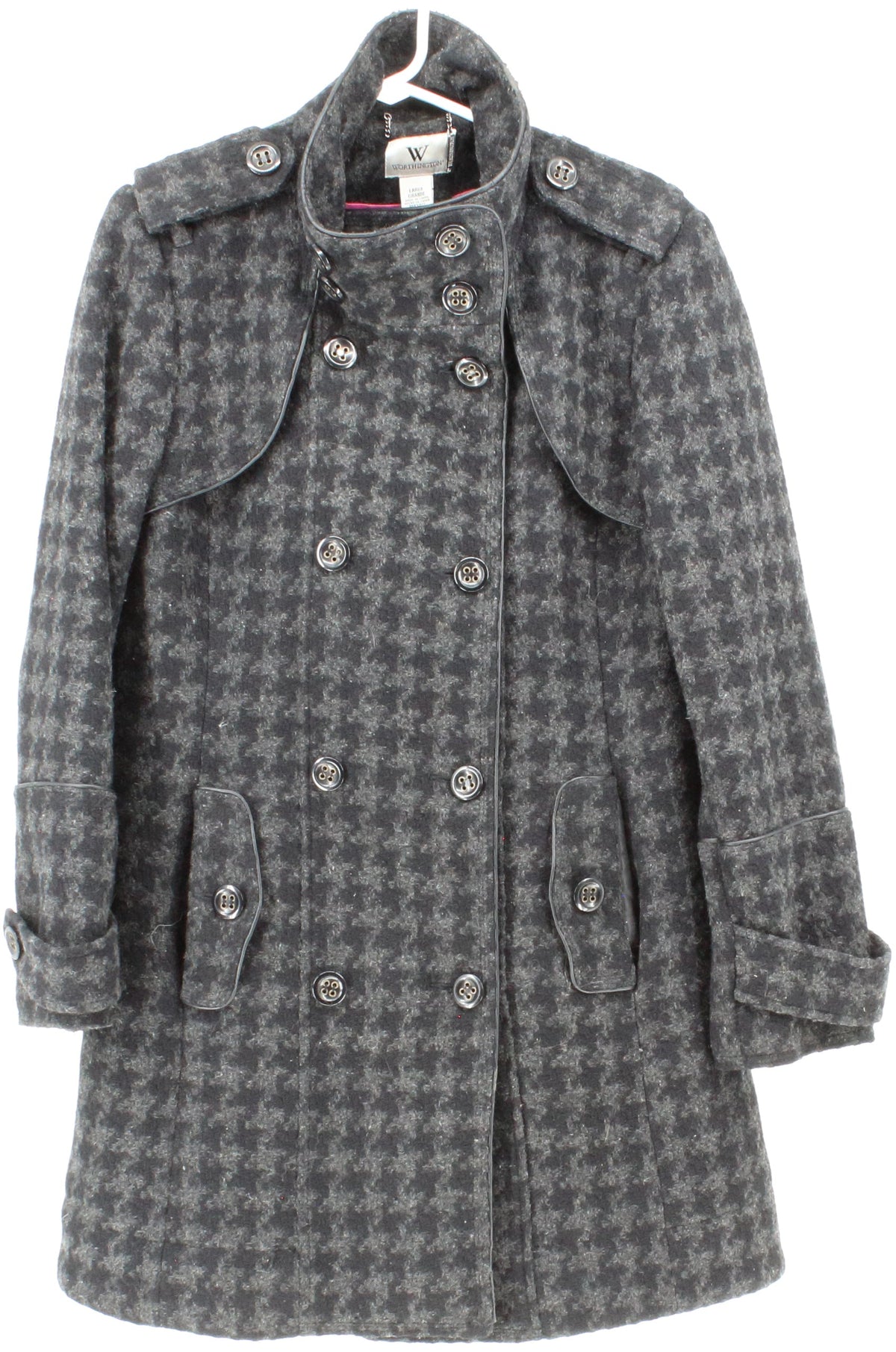 Worthington Black and Grey Print Women's Wool Coat