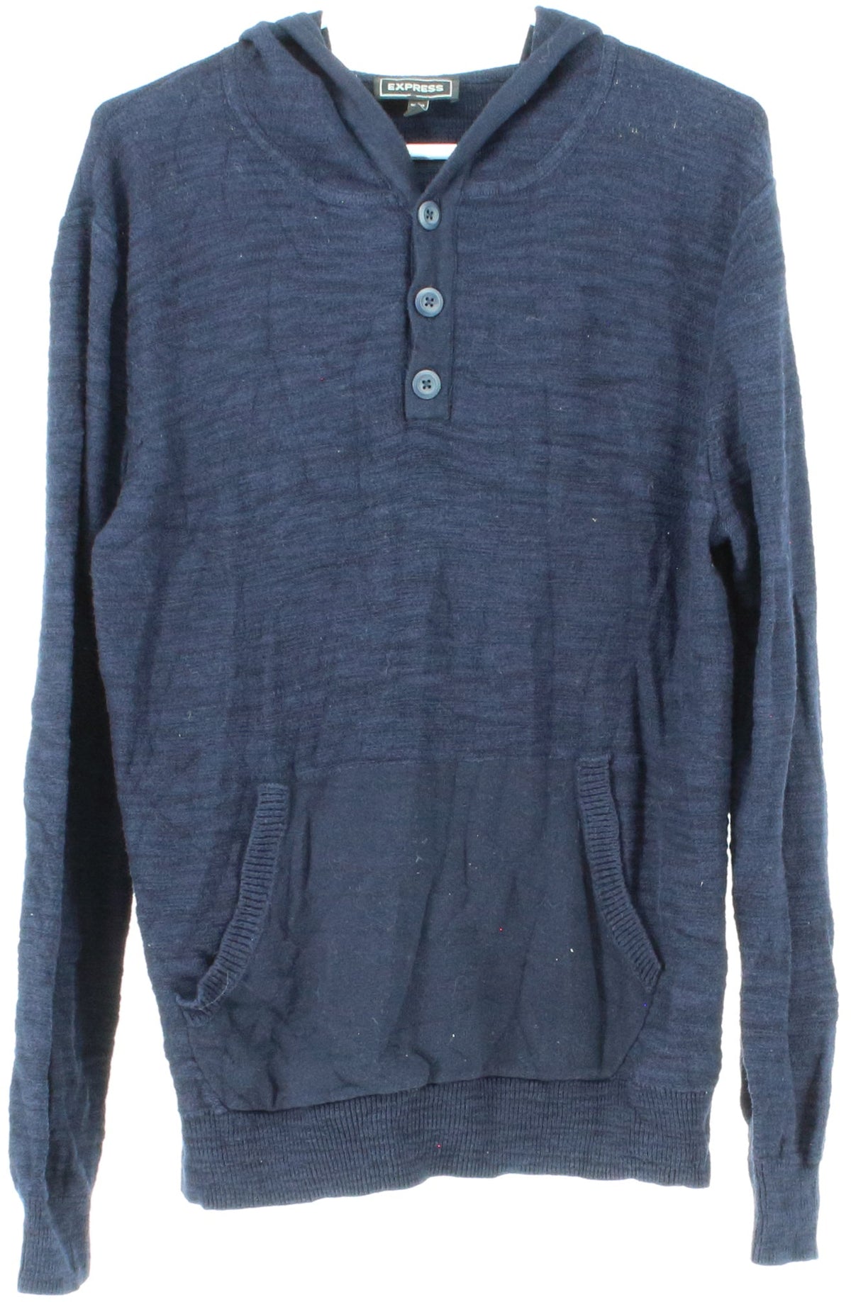 Express Navy Blue Front Buttons Hooded Men's Sweater