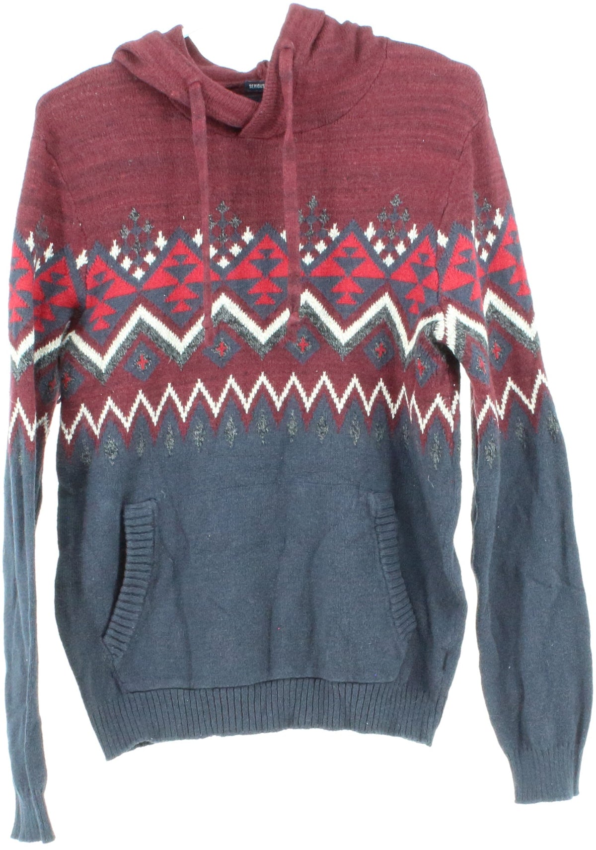American Eagle Outfitters Burgundy and Navy Blue Graphic Hooded Men's Sweater
