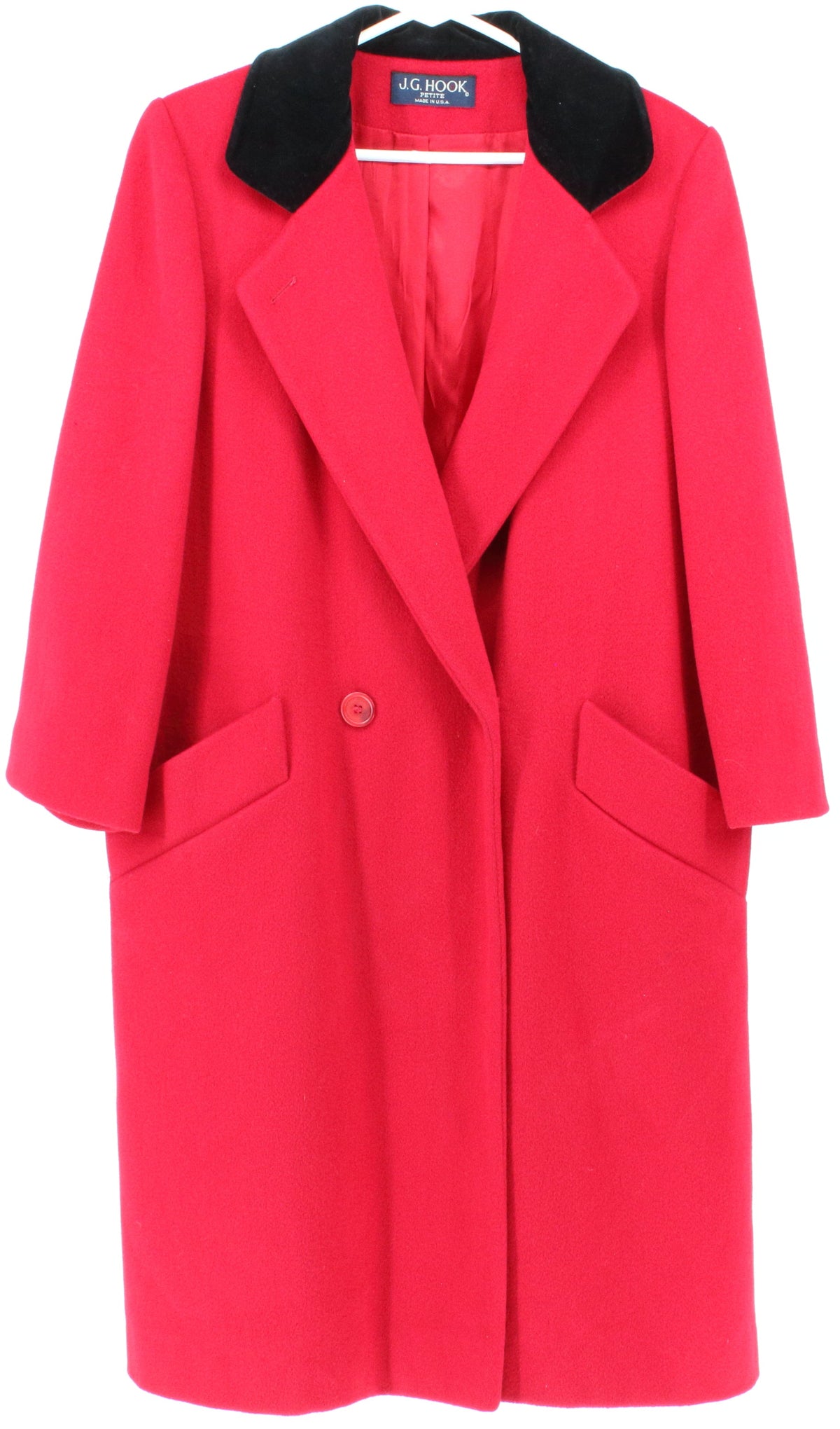 J.G. Hook Petite Red Women's Wool Coat With Black Velvet Collar