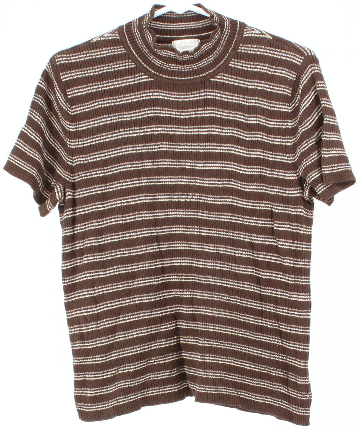 Christopher & Banks Brown and Beige Short Sleeve Women's Striped Sweater