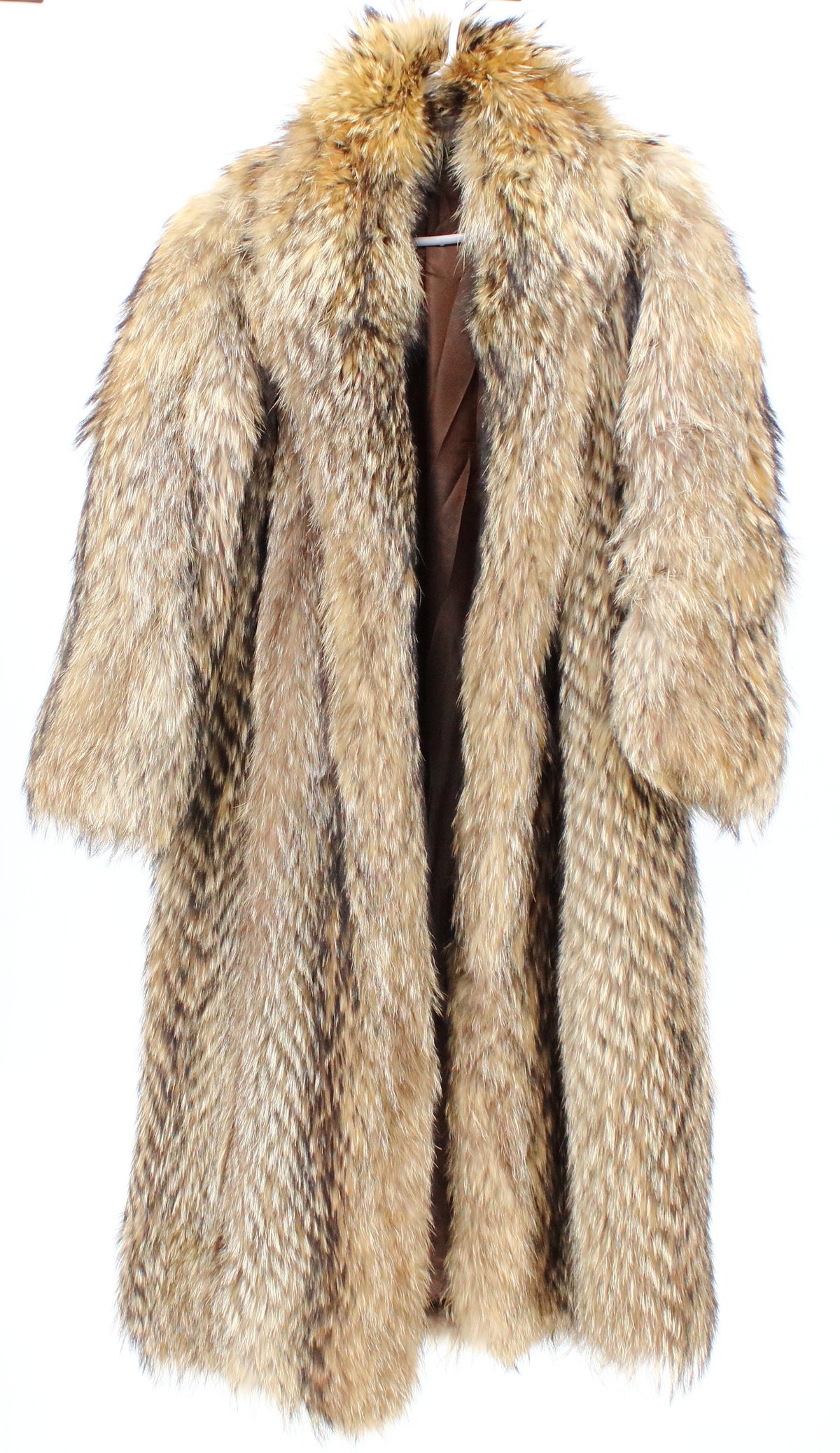 Authentic Fur Beige and Brown Open Long Coat