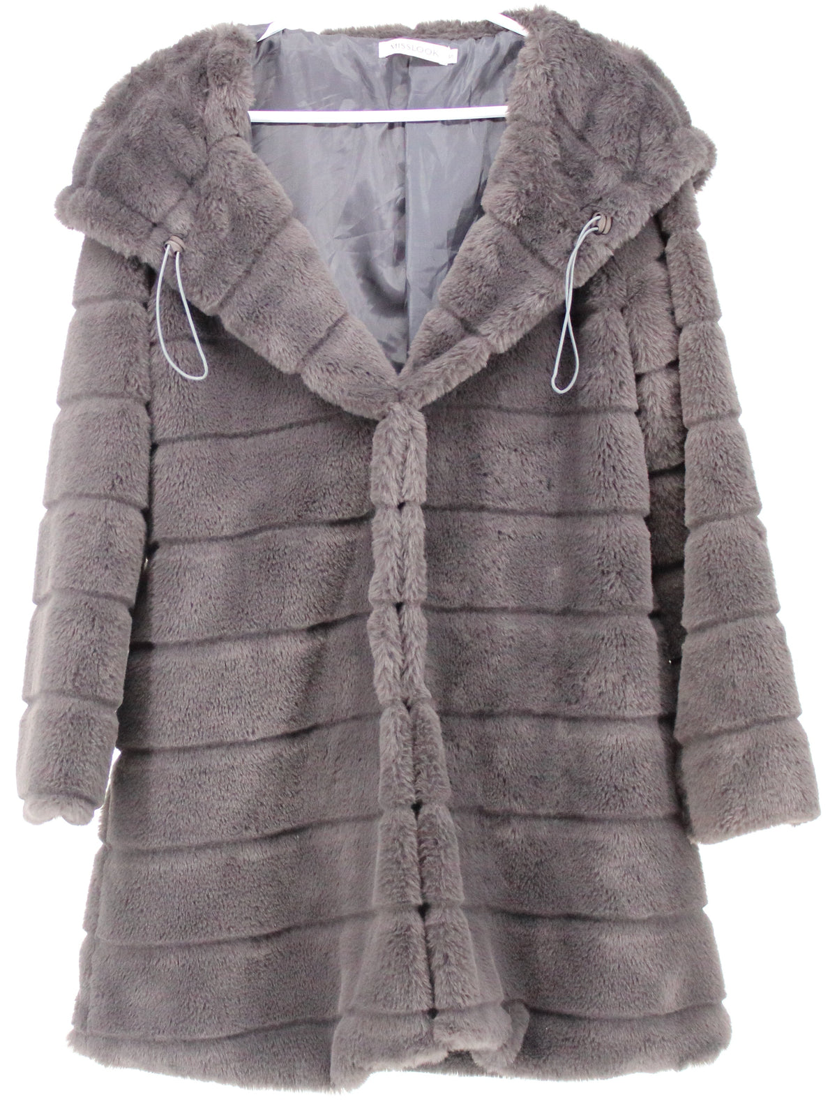 Misslook Grey Faux Fur Women's Hooded Coat
