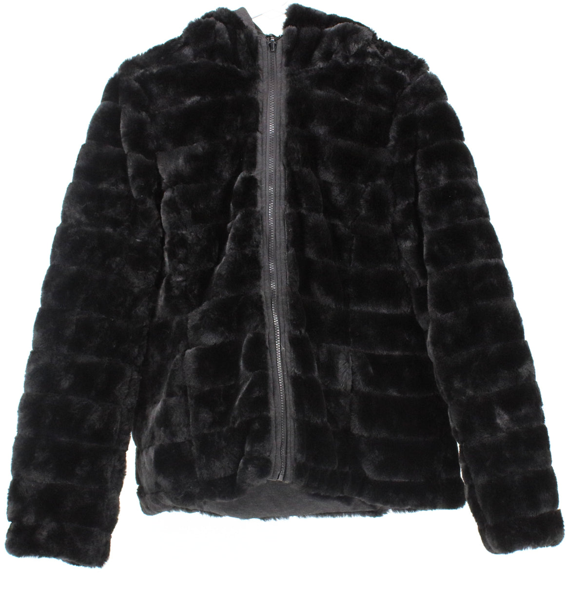 Be Soundless Black Faux Fur Hooded Women's Coat