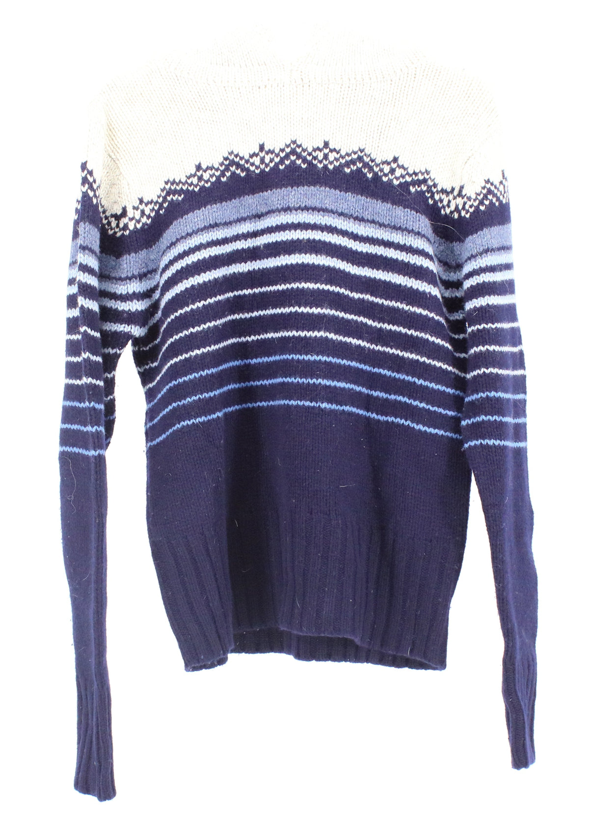 Old Navy Navy Blue and Grey Stripes Hooded Wool Sweater