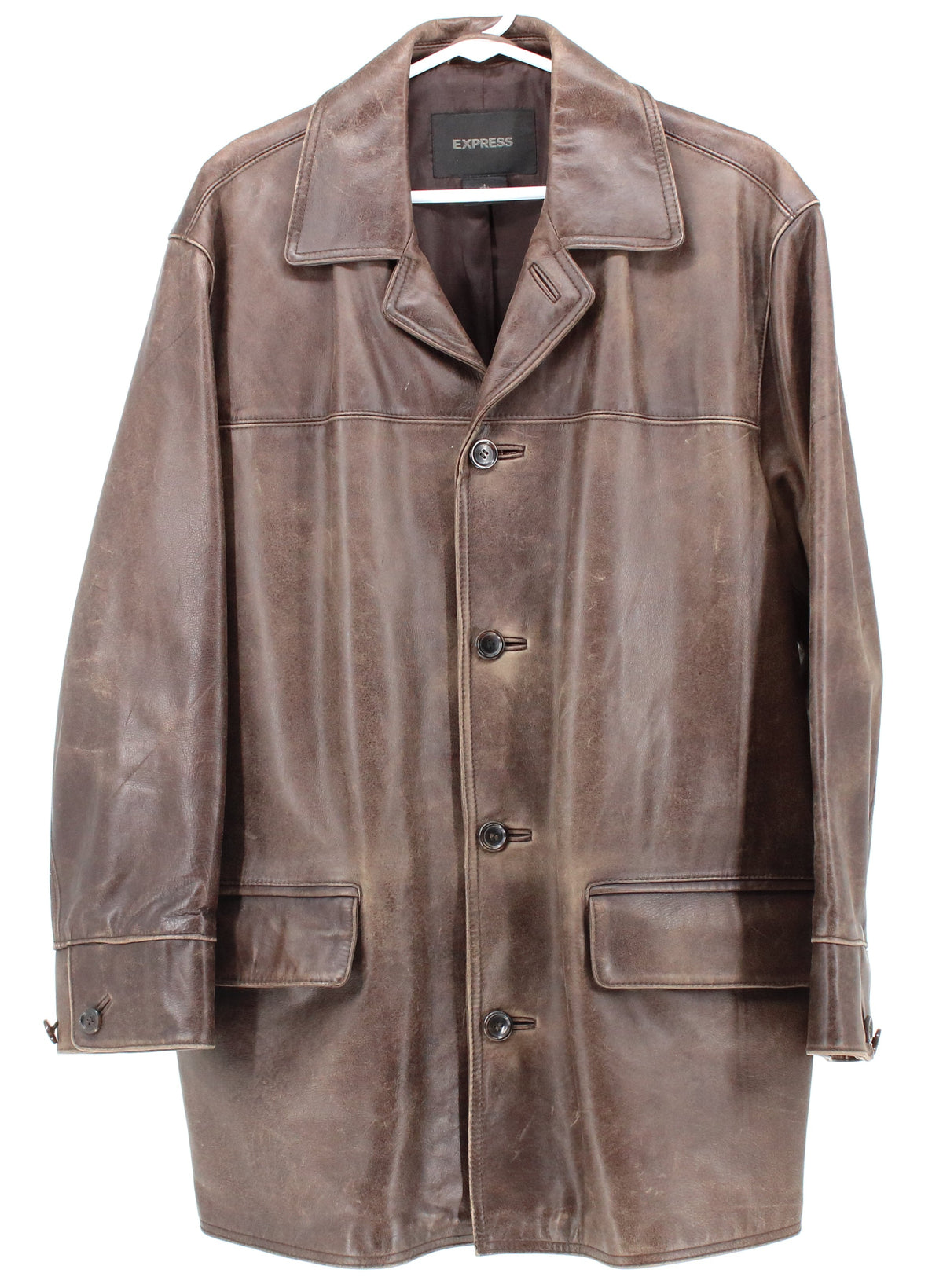 Express Brown Genuine Leather Men's Coat
