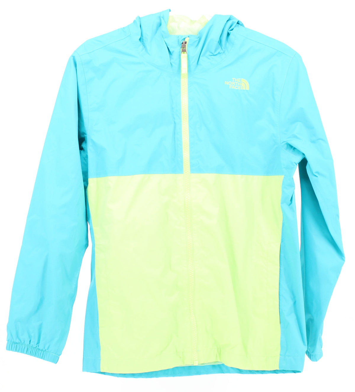 The North Face Turquoise and Lime Green Zip Up Hooded Girl's Jacket