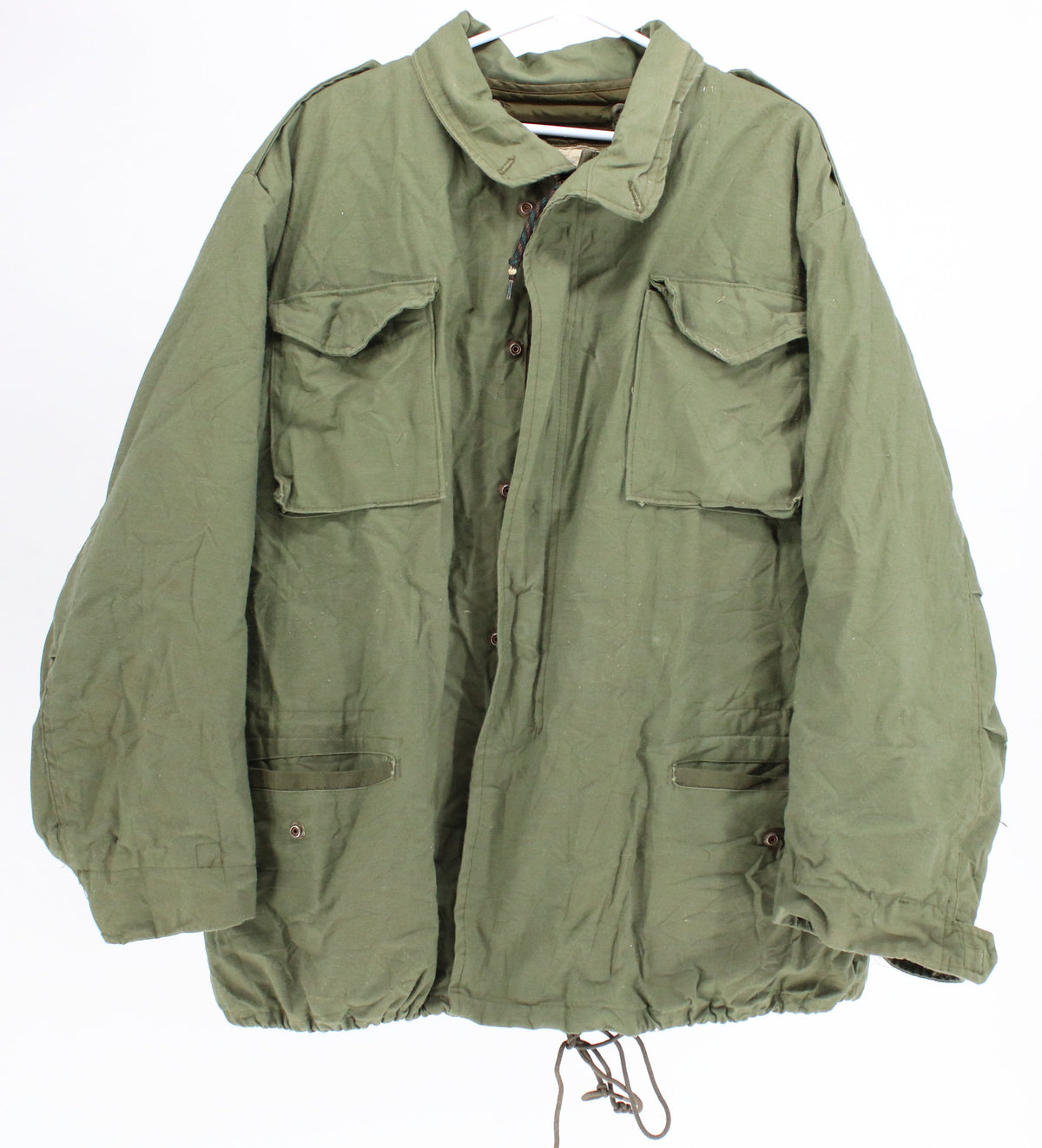 Olive Green Army Style Men's Buttoned and Zip Up Coat