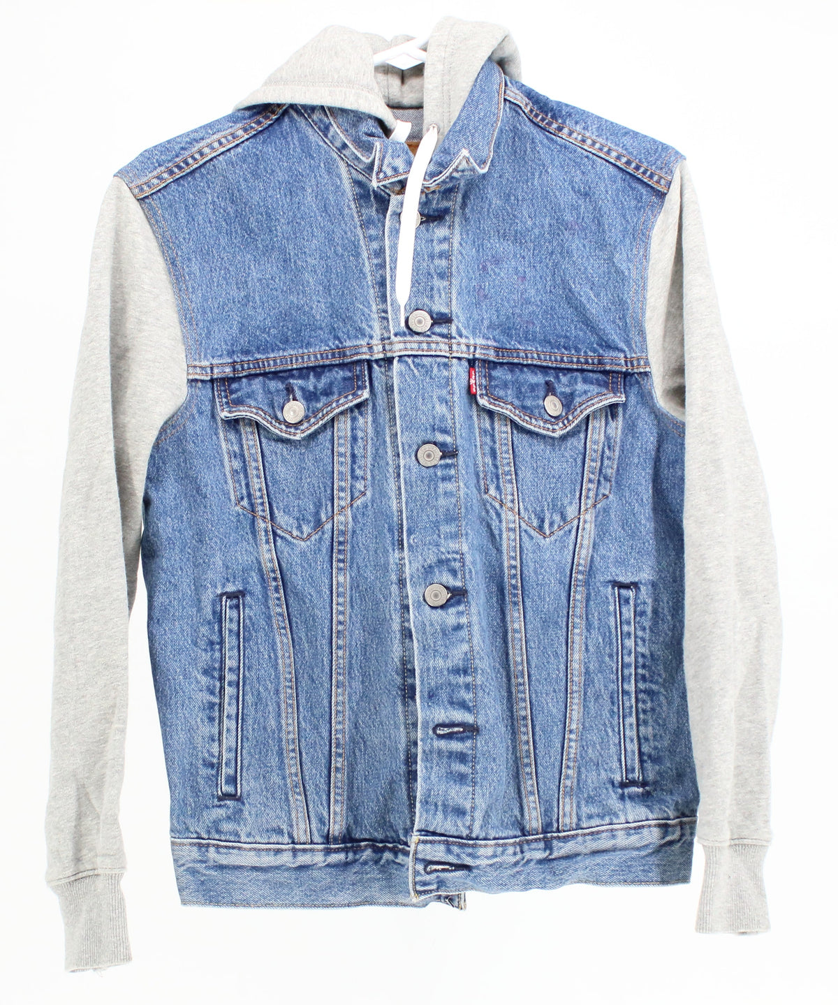 Levis Strauss Blue Wash With Grey Hood Denim Jacket