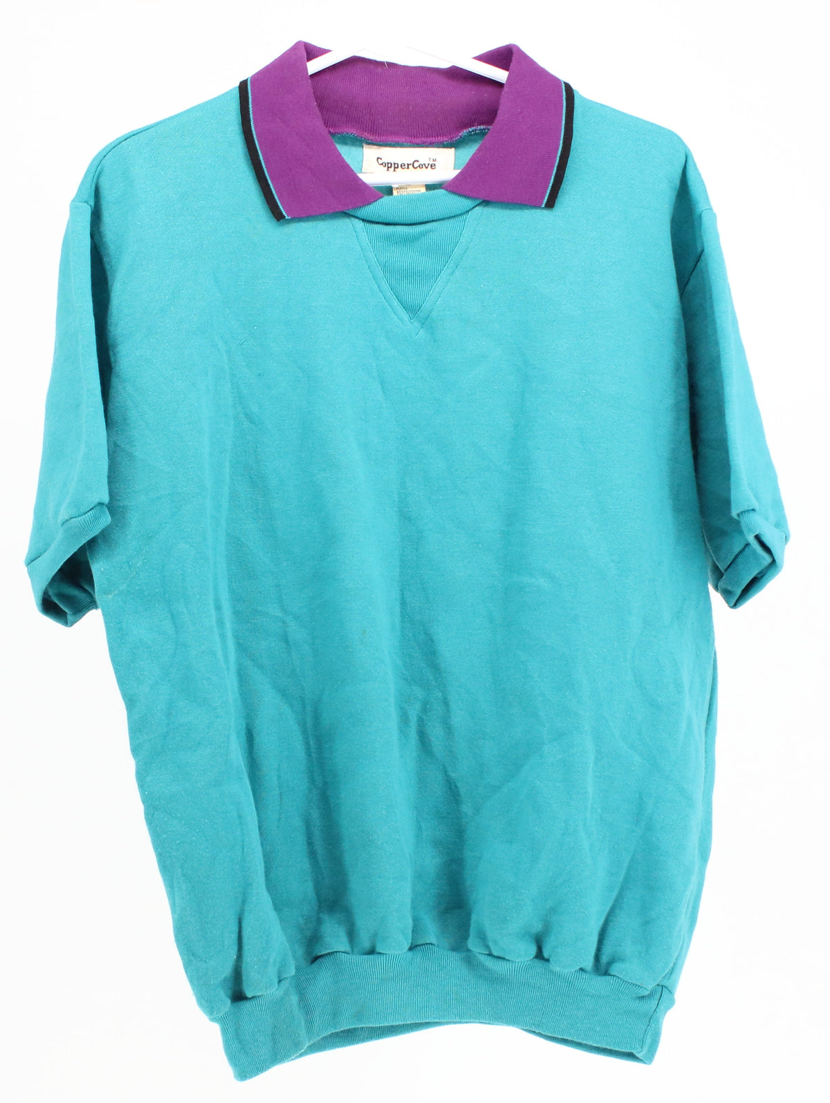 Copper Cove Tiffany Blue Short Sleeve Sweatshirt With Purple Collar