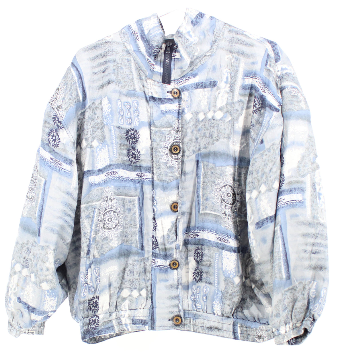Stunt Petite Light Blue Print Hooded Women's Silk Bomber Jacket