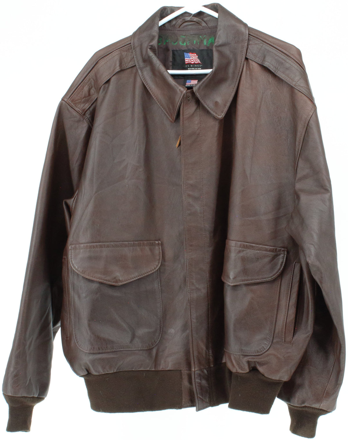 US Wings Dark Brown Men's Bomber Leather Jacket