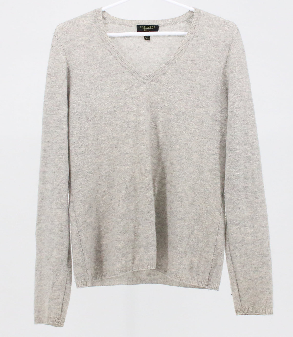 Charter Club Light Grey V Neck Cashmere Sweater